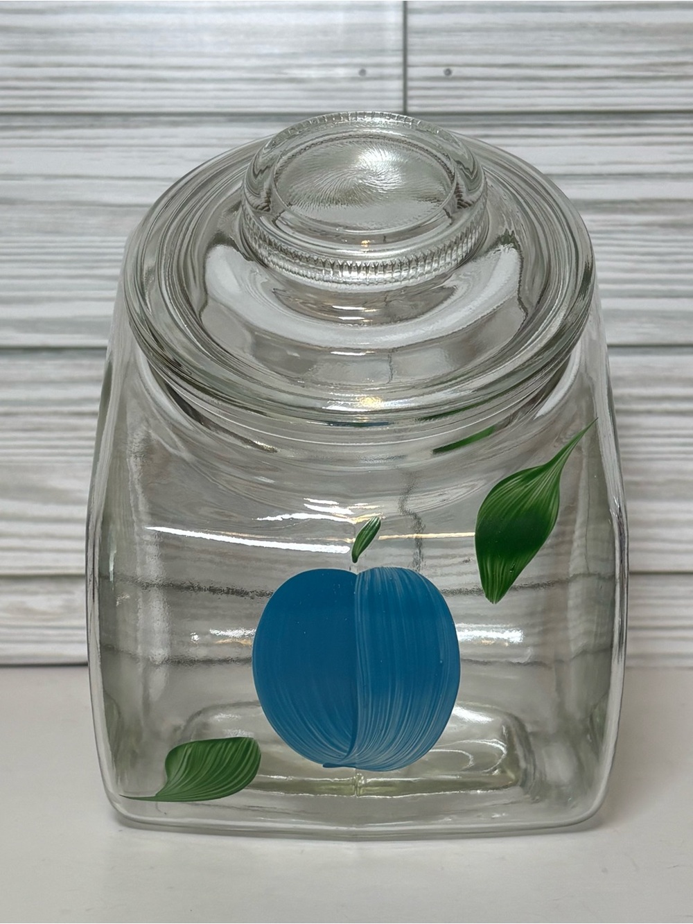 Vtg 1950s Bartlett Collins Gay Fad Tilt Cookie Jar Glass Canister Painted Plum